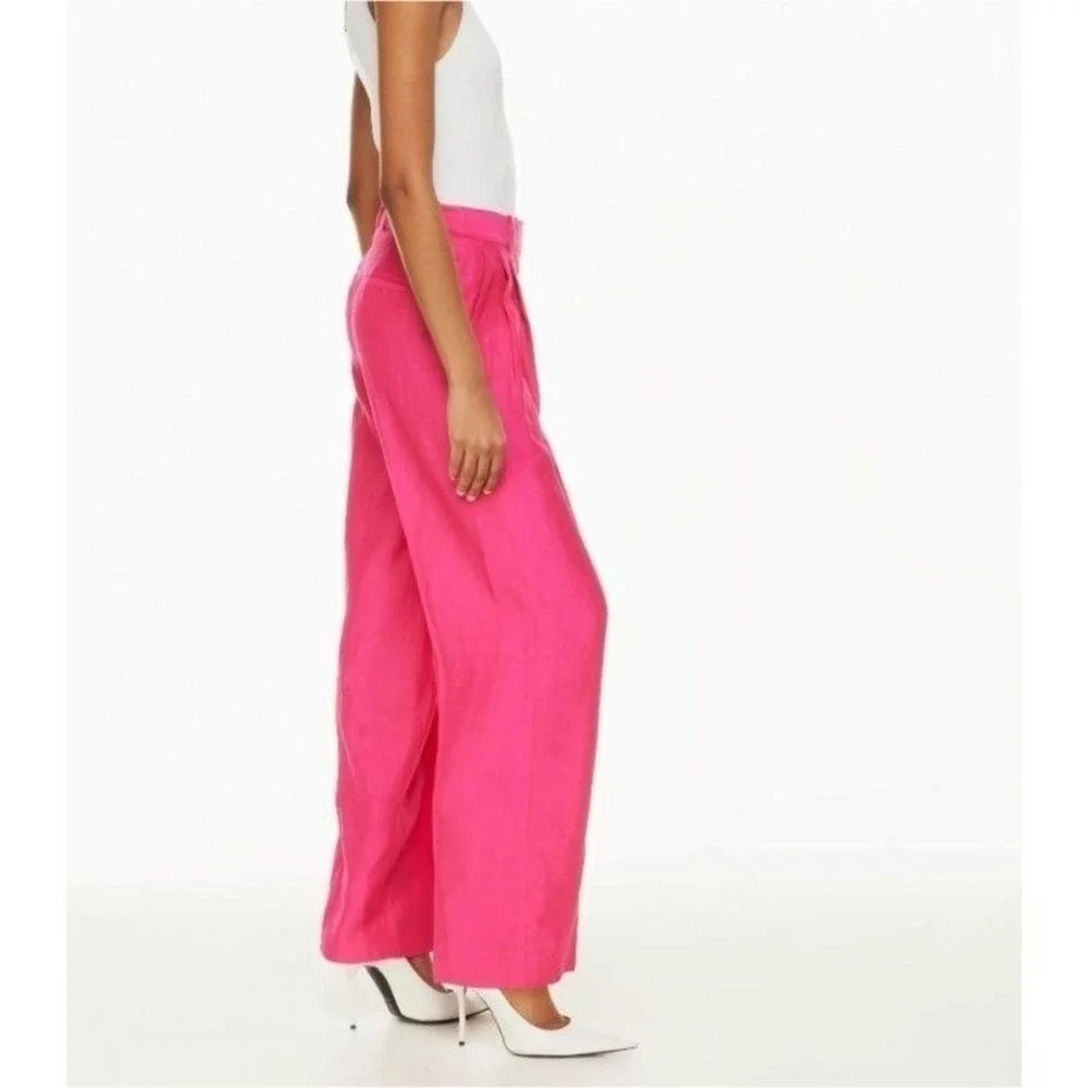 Aritzia Babaton Pleated Linen Pant Agency Eros Hot Pink Career Chic Boss Size 4
